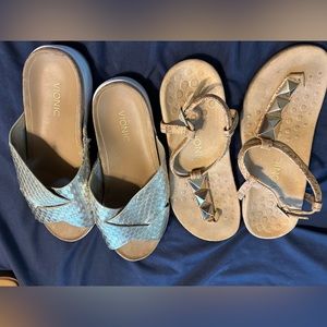 Two pair of gold Vionic Sandals size 7.